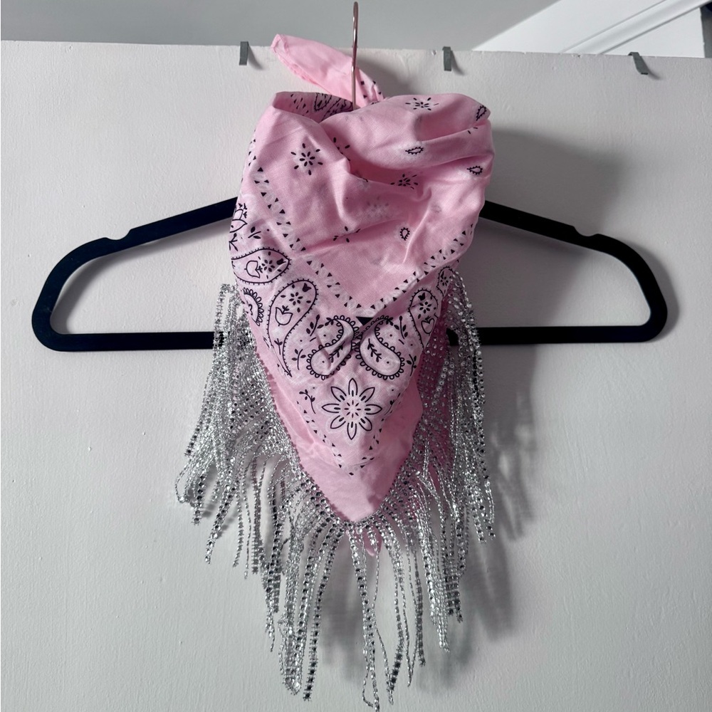 Pink Paisley Rhinestone Fringe Scarf